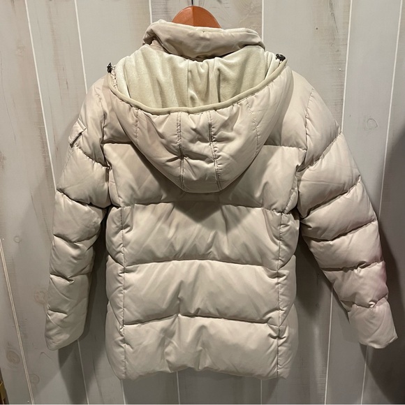 Vintage 90’s creamy coffee Liz Claiborne down puffer jacket fleece lined hood - Picture 8 of 14